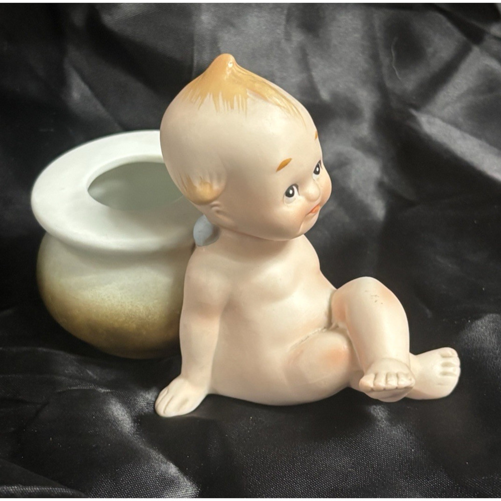 Vintage Lefton Little Kewpie Grumpy Baby Figurine Hand Painted With Panter 3"